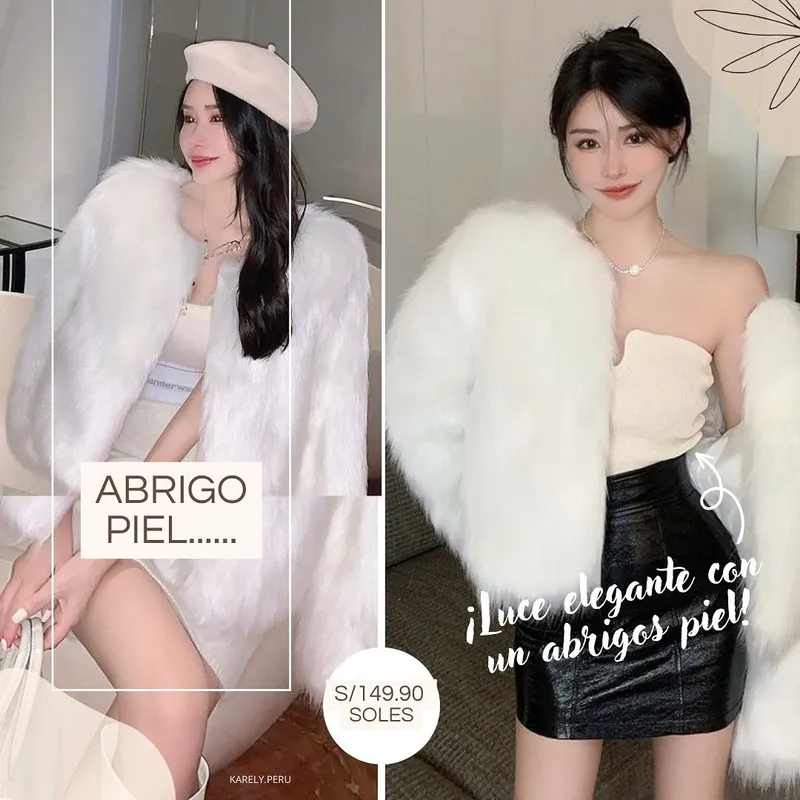Abrigo piel sintética blanco elegancia