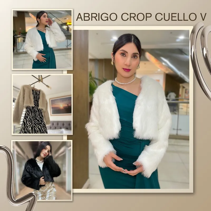 Abrigo piel sintética cuello V crop