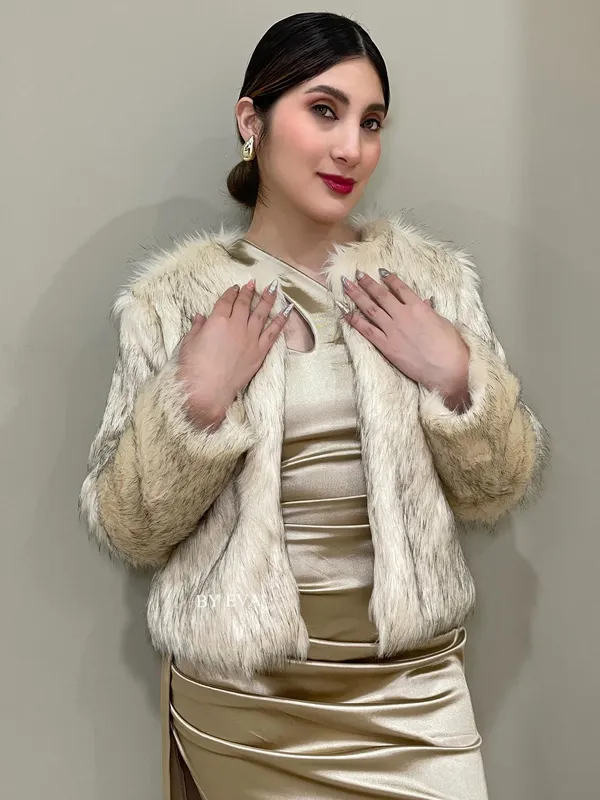 Abrigo de pelo elegante beige — miniatura 2